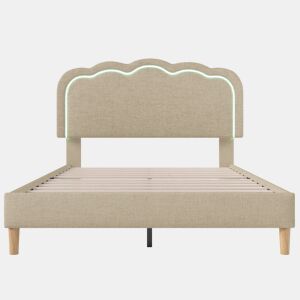 Cama estofada em linho 140x200 - com LED e estrado - Bege