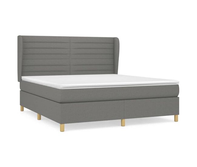 Cama box spring con colchón tela gris oscuro 160x200 cm rayas horizontales