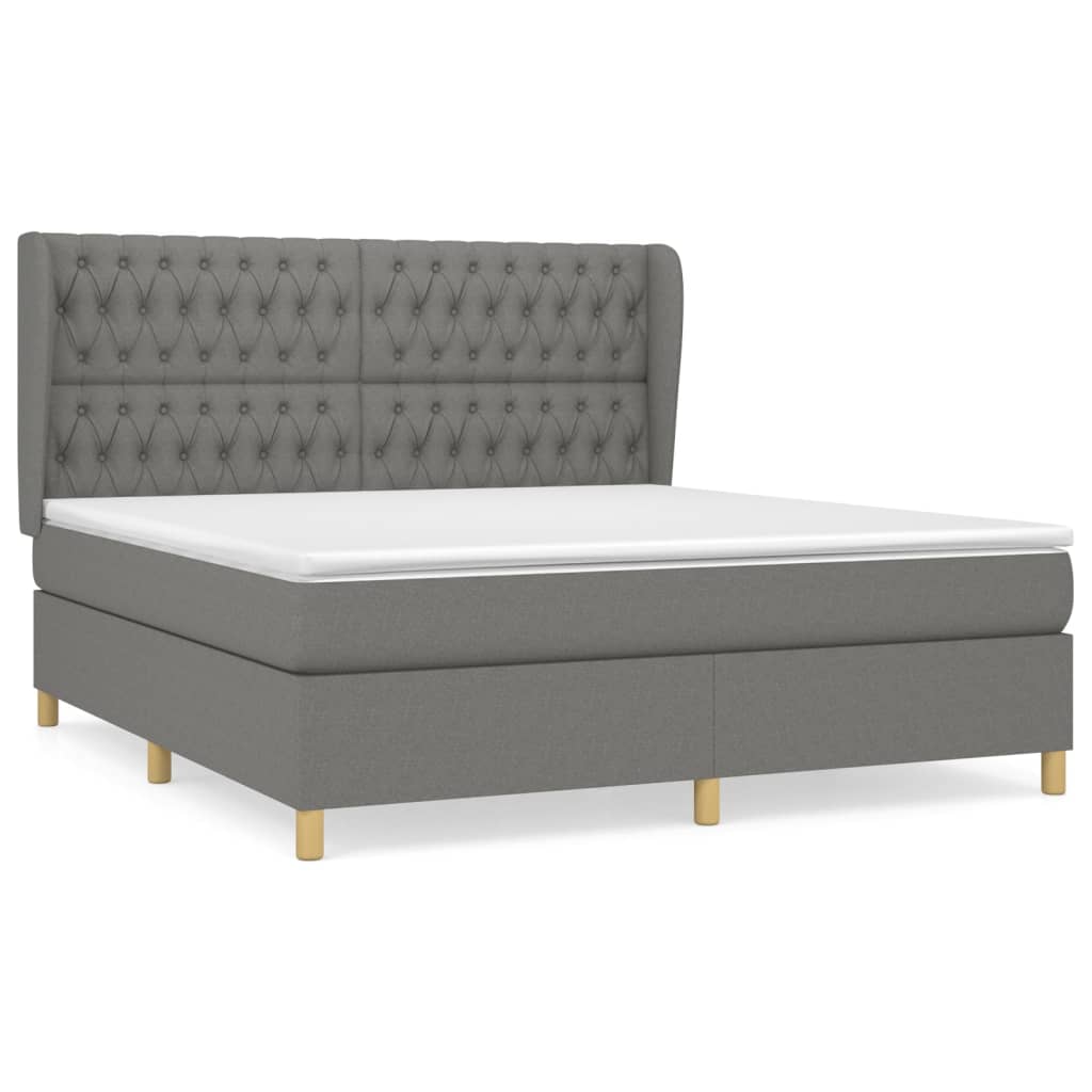 Cama box spring con colchón tela gris oscuro 180x200 cm diseño de botones