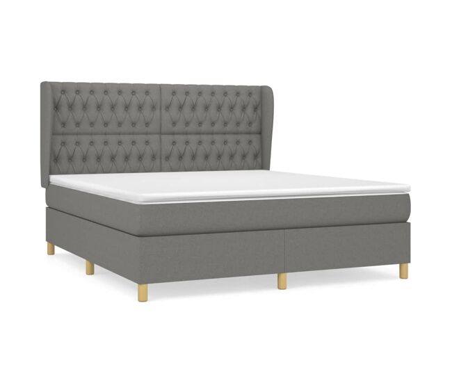 Cama box spring con colchón tela gris oscuro 180x200 cm diseño de botones