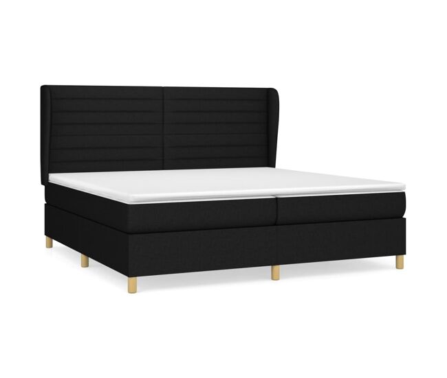 Cama box spring con colchón tela negro 200x200 cm rayas horizontales