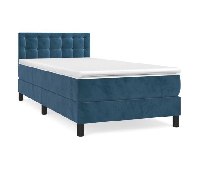 Cama box spring con colchón terciopelo azul oscuro 90x190 cm botones