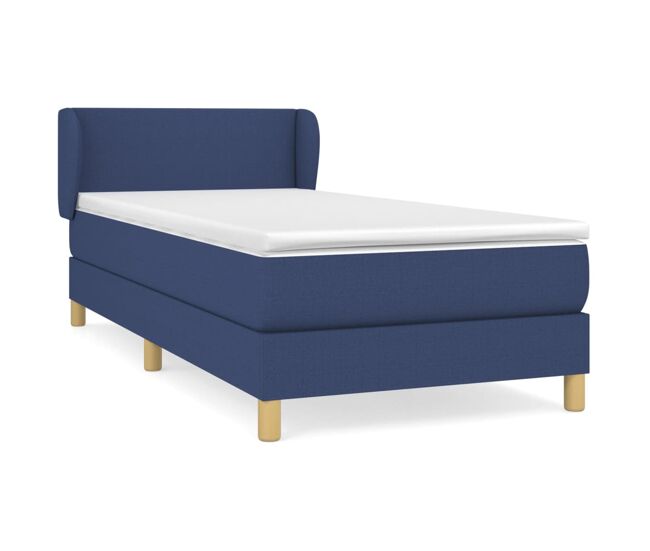 Cama box spring con colchón tela azul 90x200 cm diseño plano