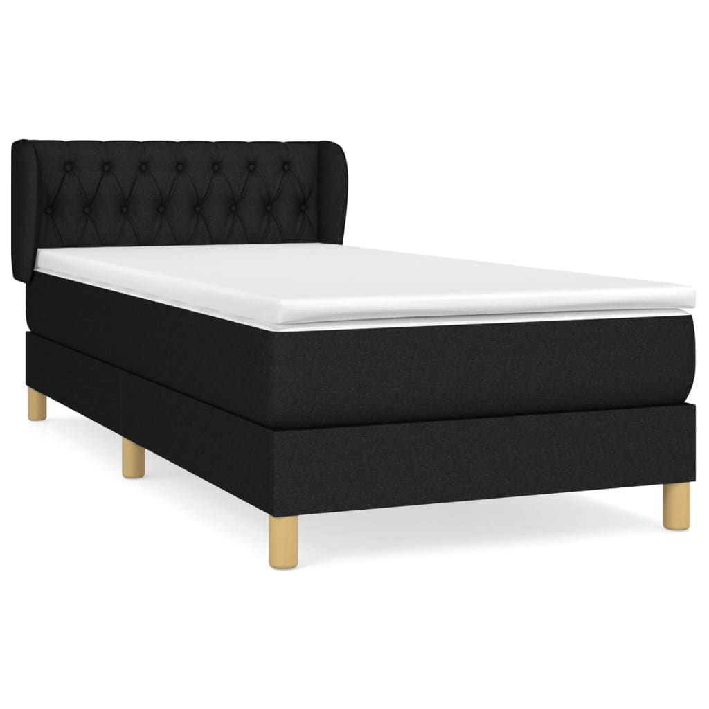 cama box spring con colchon tela negro 90x190 cm diseno de botones