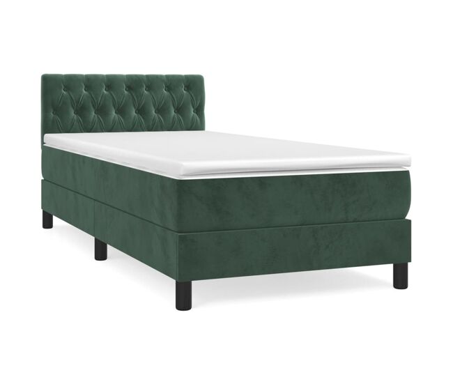 Cama box spring con colchón terciopelo verde oscuro 100x200 cm diseño de botones
