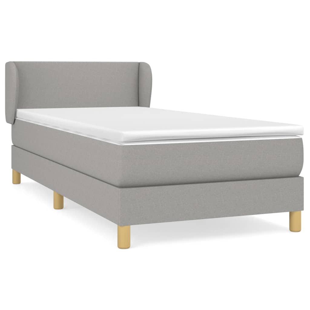 Cama box spring con colchón tela gris claro 90x190 cm diseño plano