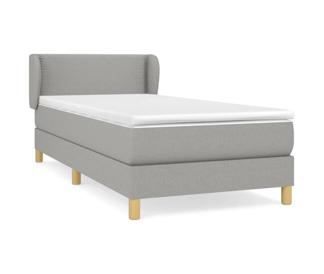 Cama box spring con colchón tela gris claro 90x200 cm liso con clavos