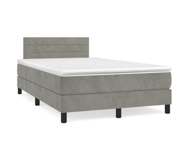 Cama box spring con colchón terciopelo gris claro 120x200 cm rayas horizontales