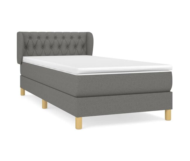 Cama box spring con colchón tela gris oscuro 90x190 cm diseño de botones