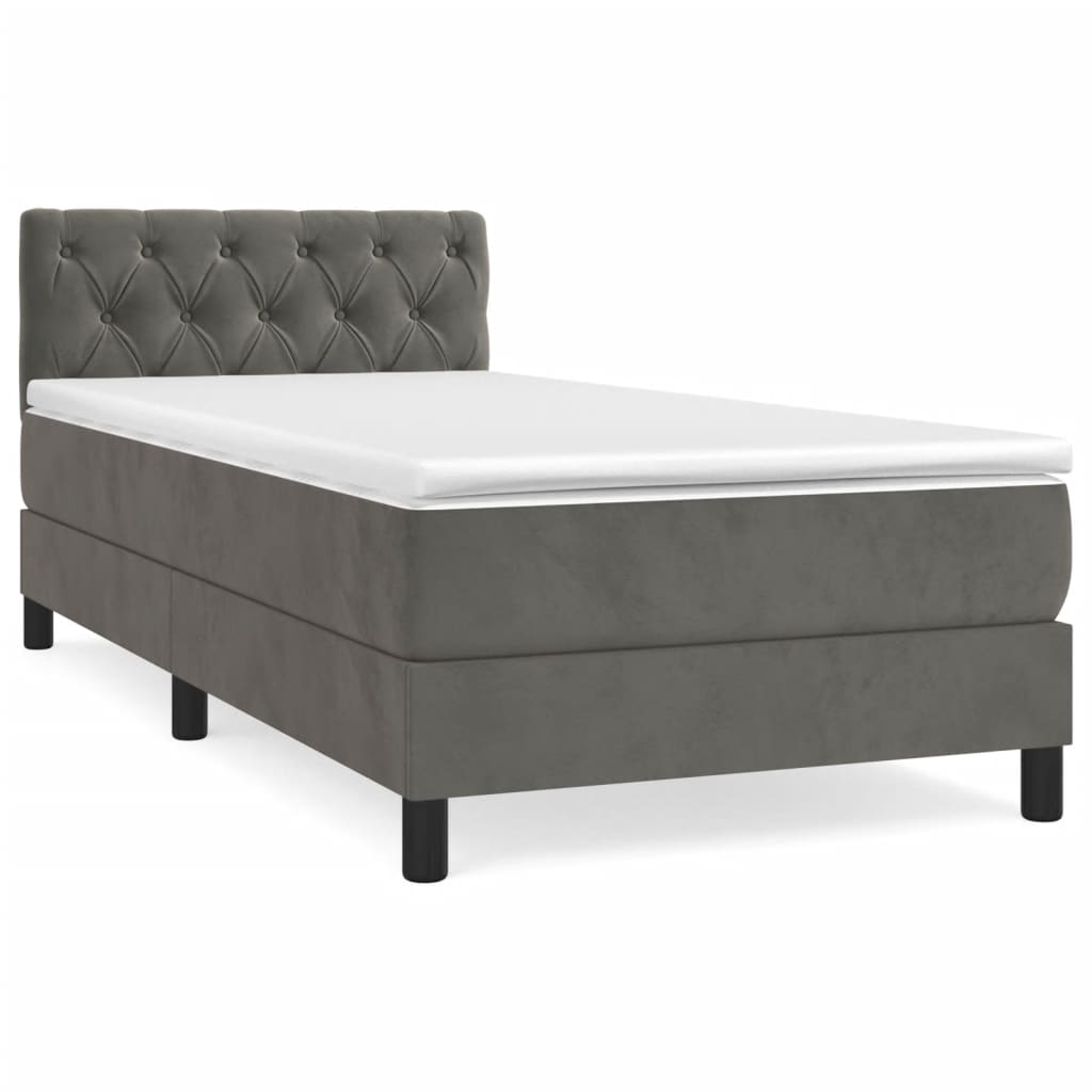cama box spring con colchon terciopelo gris oscuro 80x200 cm diseno de botones