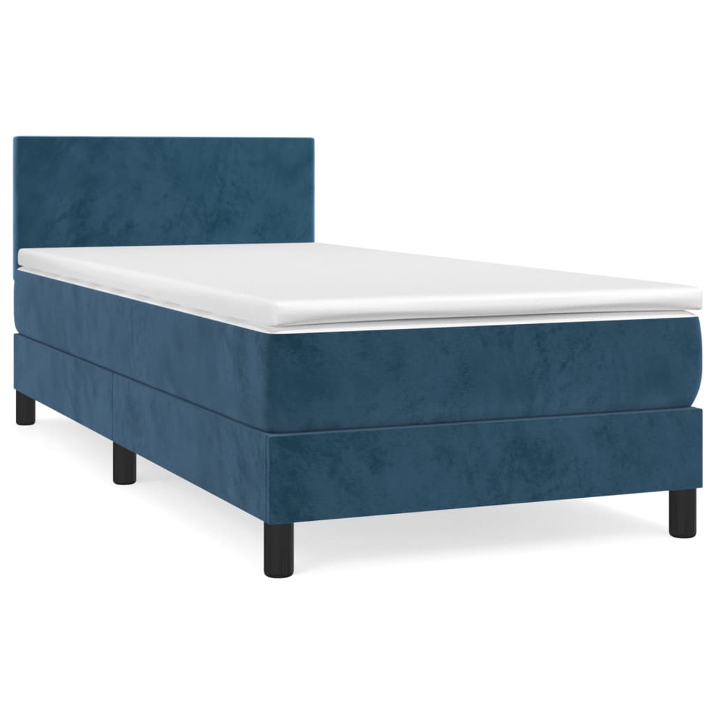 Cama box spring con colchón terciopelo azul oscuro 90x200 cm diseño plano