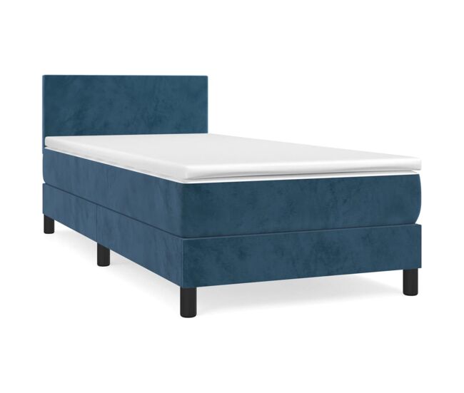 Cama box spring con colchón terciopelo azul oscuro 90x200 cm diseño plano