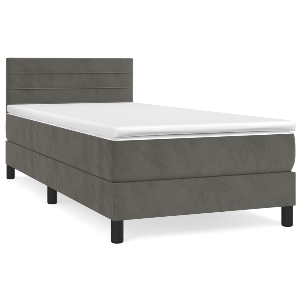 Cama box spring con colchón terciopelo gris oscuro 90x200 cm rayas horizontales