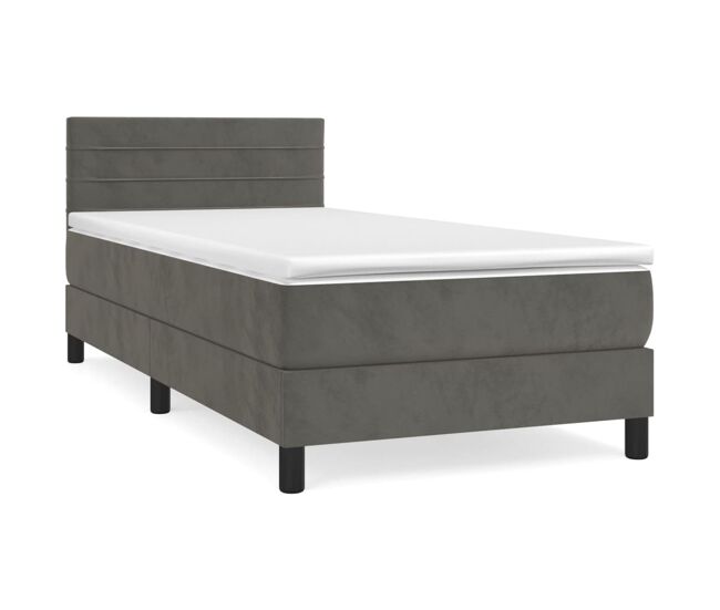 Cama box spring con colchón terciopelo gris oscuro 90x200 cm rayas horizontales