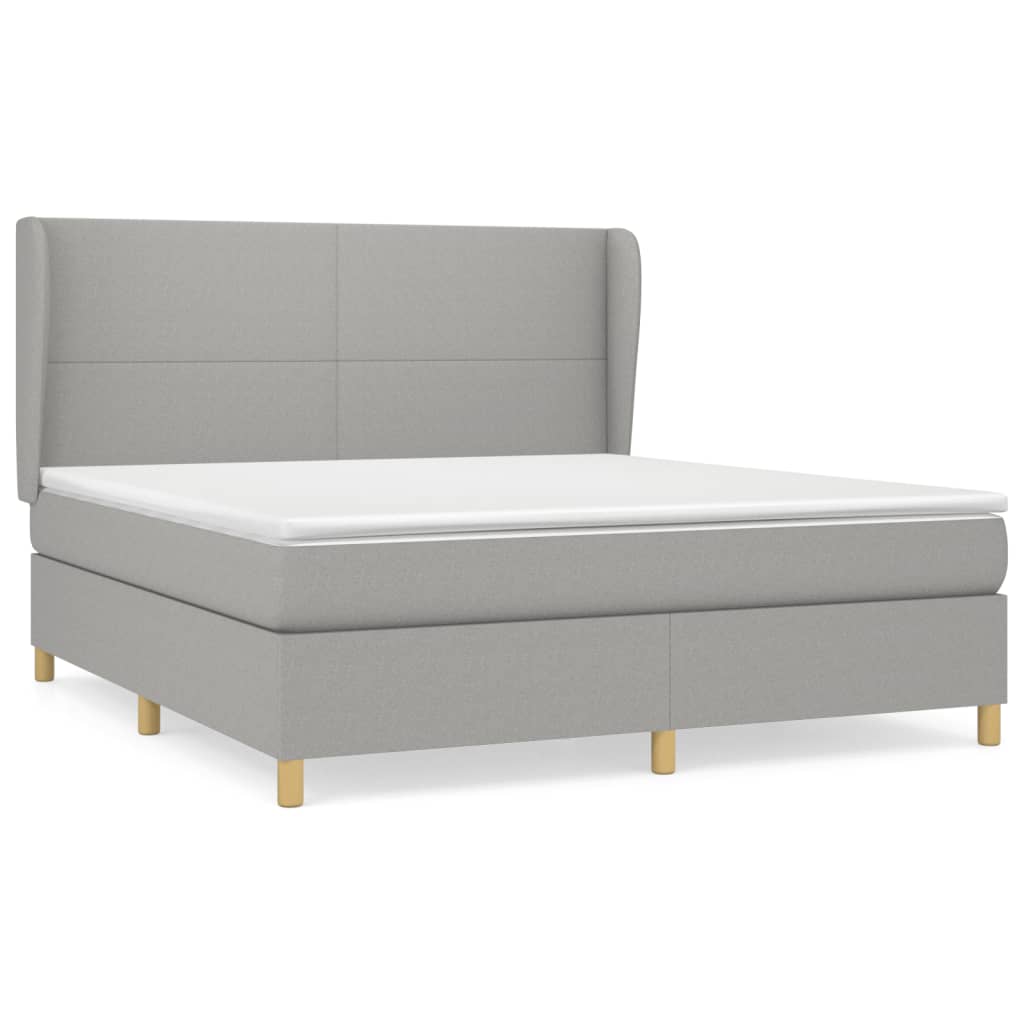 Cama box spring con colchón tela gris claro 180x200 cm diseño plano