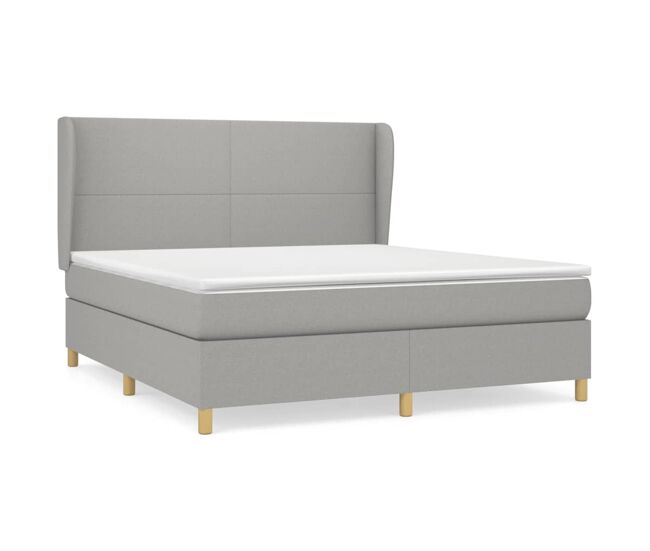 Cama box spring con colchón tela gris claro 180x200 cm diseño plano