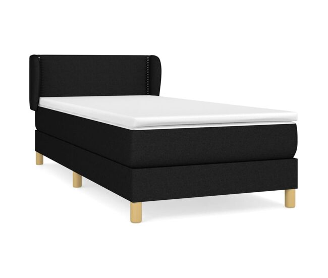 Cama box spring con colchón tela negro 90x190 cm liso con clavos