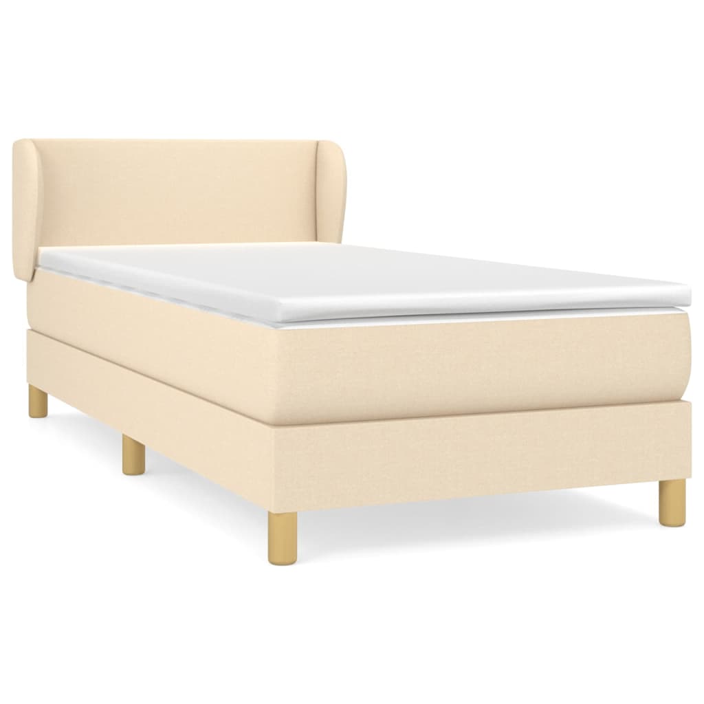 cama box spring con colchon tela color crema 100x200 cm diseno plano