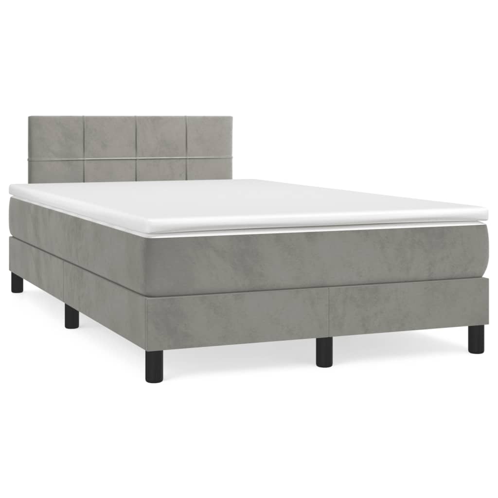 Cama box spring con colchón terciopelo gris claro 120x200 cm bloques con cuadros
