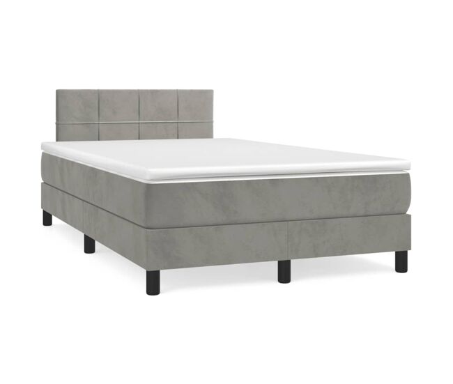 Cama box spring con colchón terciopelo gris claro 120x200 cm bloques con cuadros