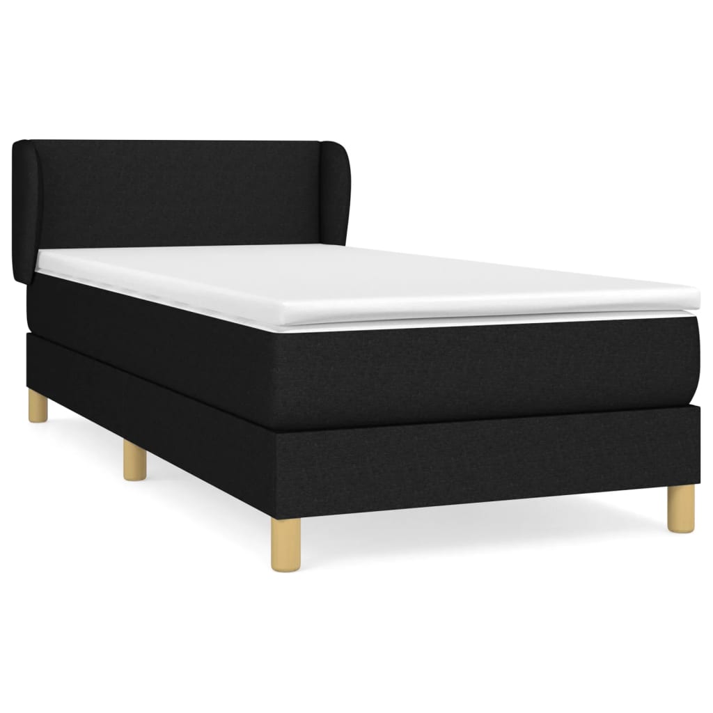 Cama box spring con colchón tela negro 80x200 cm diseño plano