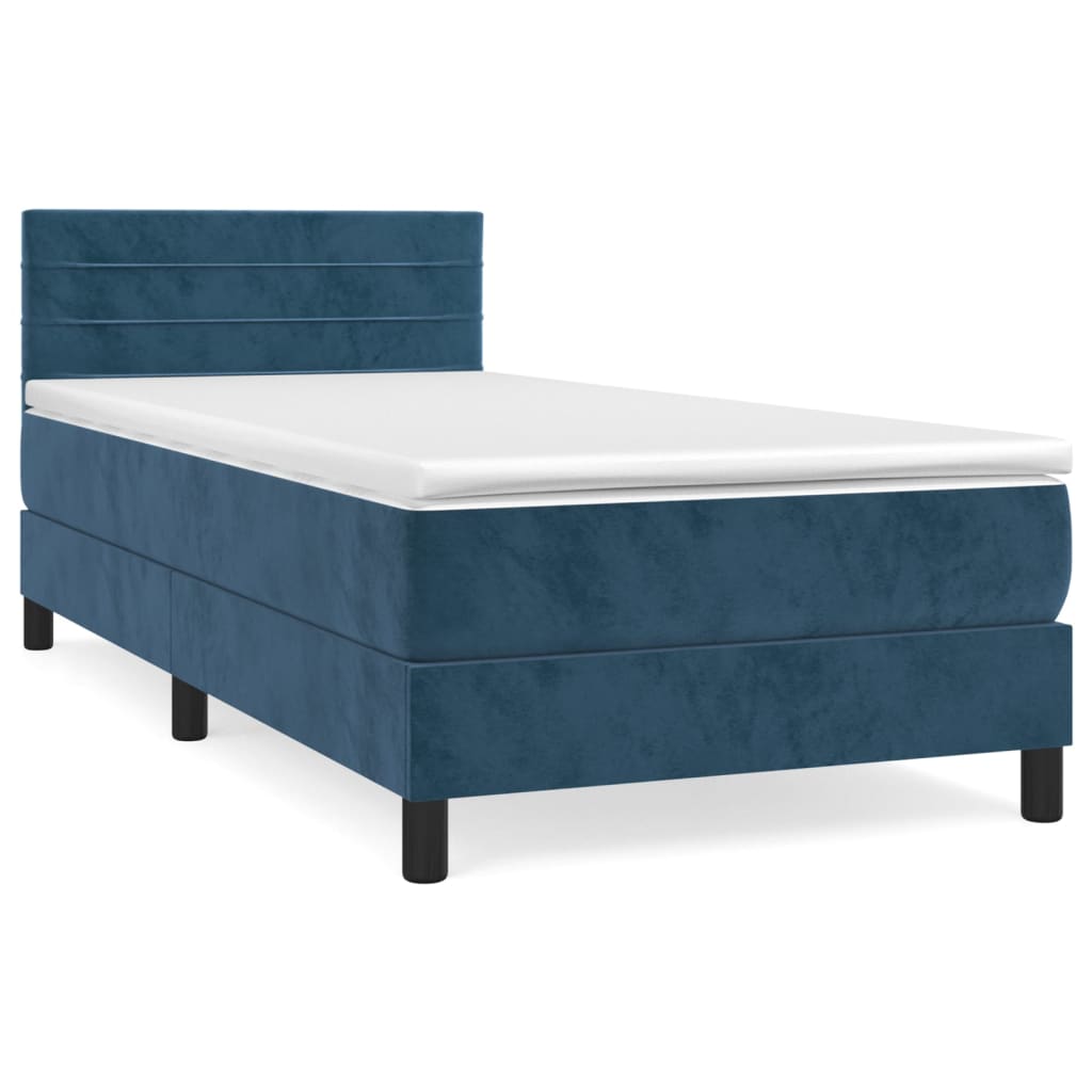 cama box spring con colchon terciopelo azul oscuro 90x190 cm rayas horizontales