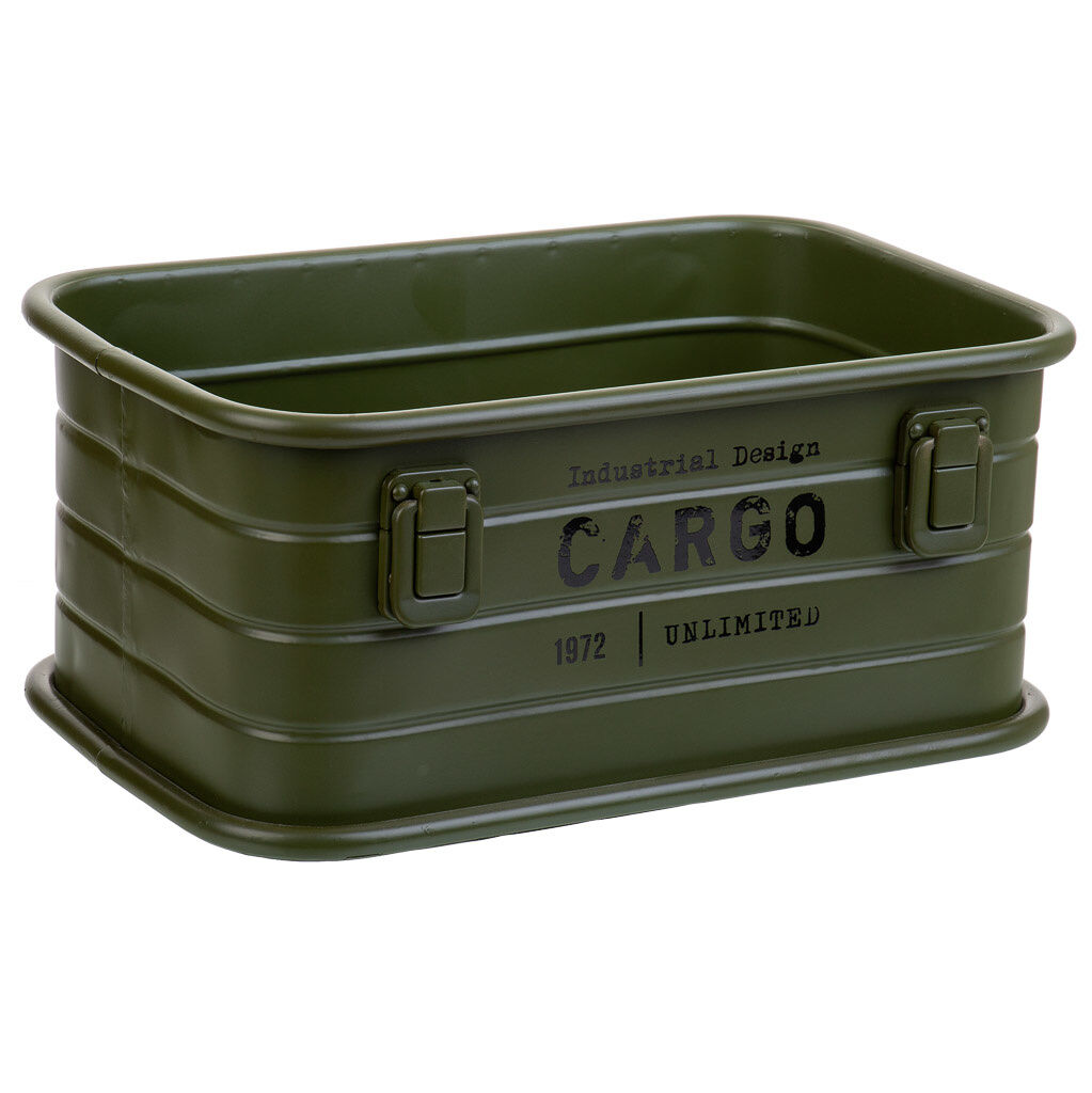 Cesto rectangular de metal impreso verde 32x21x14