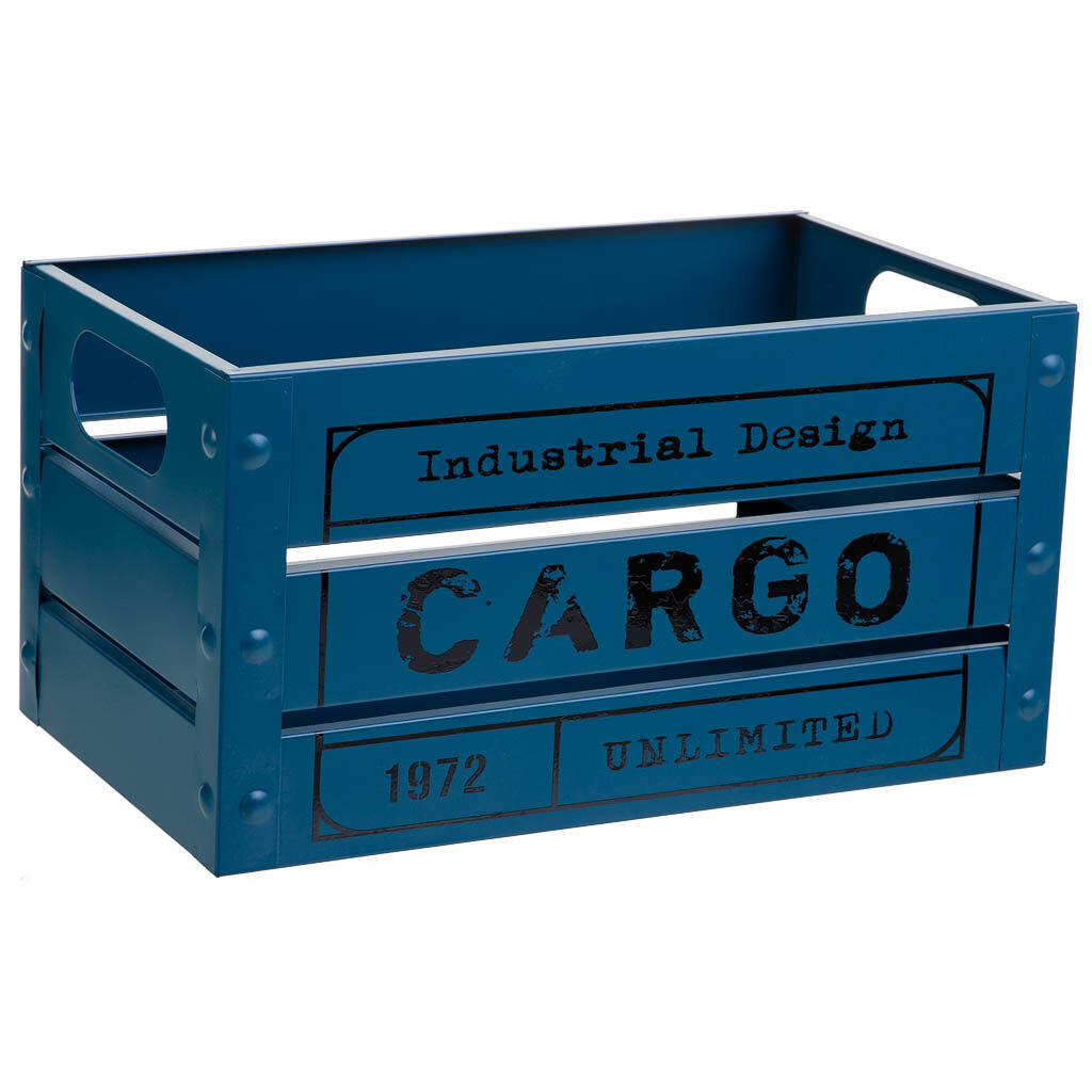 Cesto rectangular de metal impreso azul 31x18x16