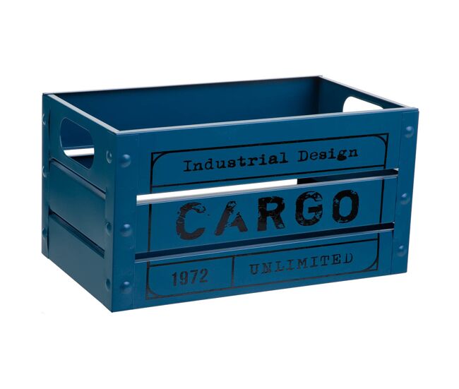 Cesto rectangular de metal impreso azul 31x18x16