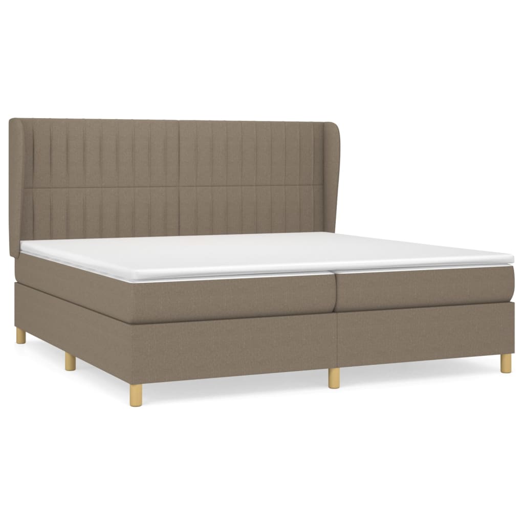 Cama box spring con colchón tela gris taupe 200x200 cm rayas verticales