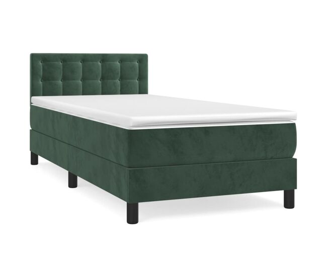 Cama box spring con colchón terciopelo verde oscuro 100x200 cm botones