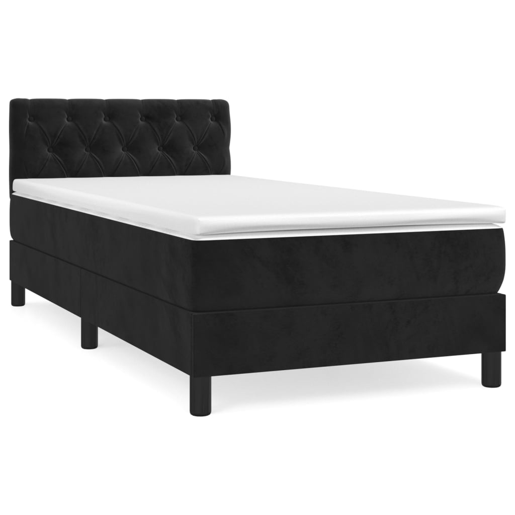 Cama box spring con colchón terciopelo negro 80x200 cm diseño de botones