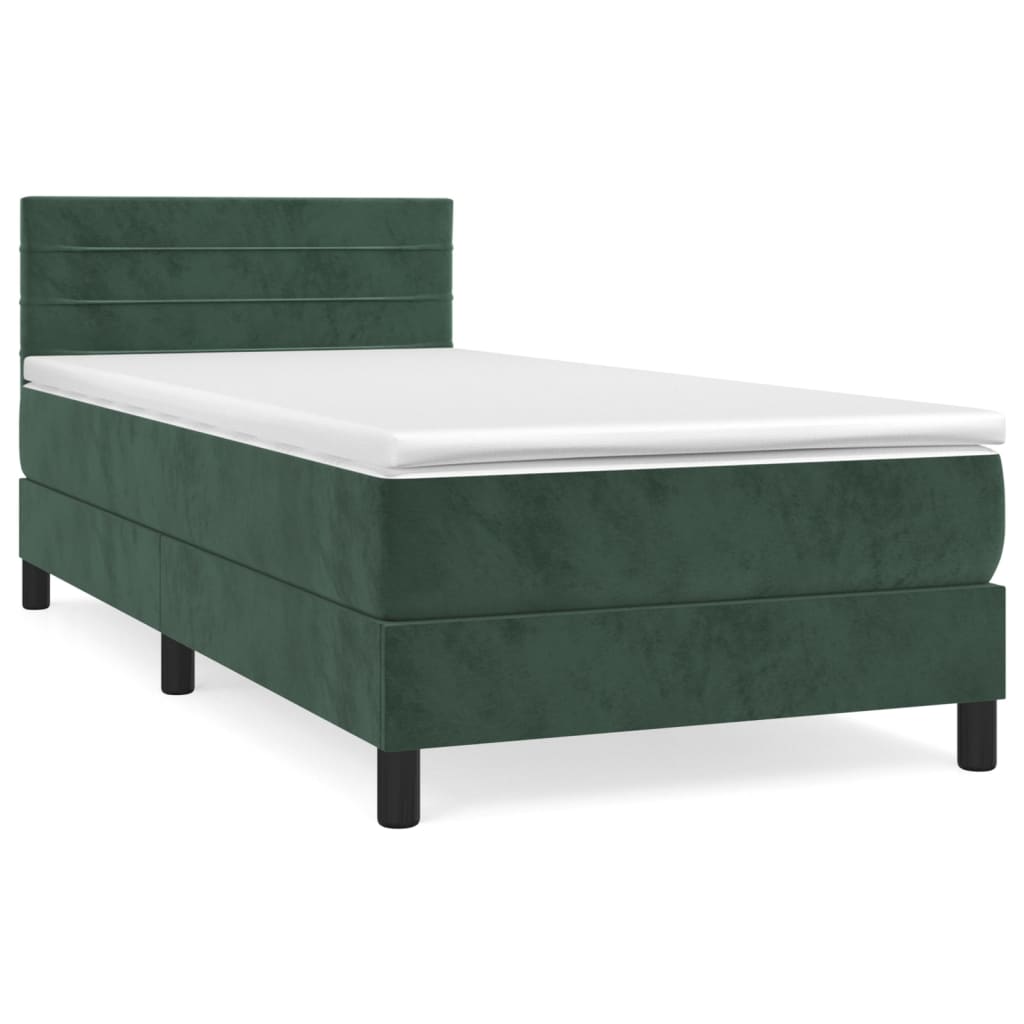 cama box spring con colchon terciopelo verde oscuro 90x200 cm rayas horizontales