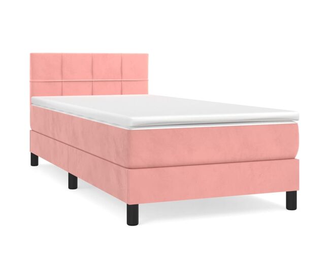 Cama box spring con colchón terciopelo rosa 90x190 cm bloques con cuadros