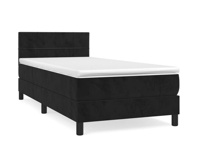 Cama box spring con colchón terciopelo negro 80x200 cm bloques con cuadros