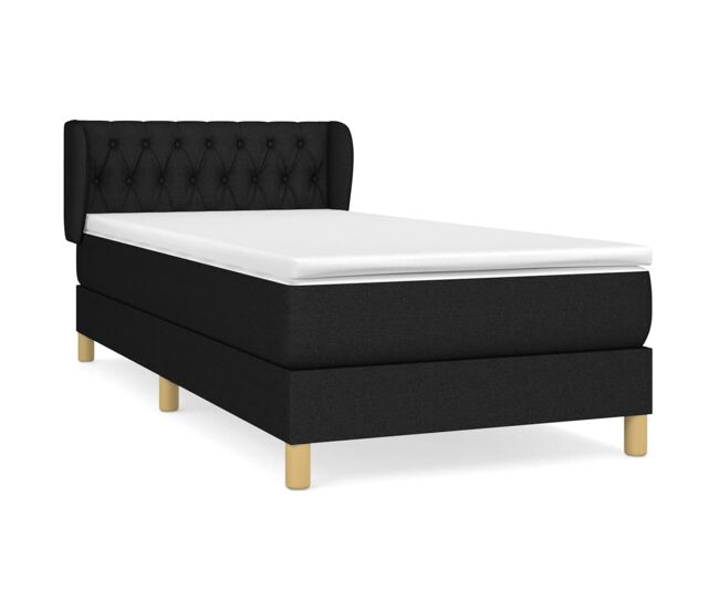 Cama box spring con colchón tela negro 90x200 cm diseño de botones