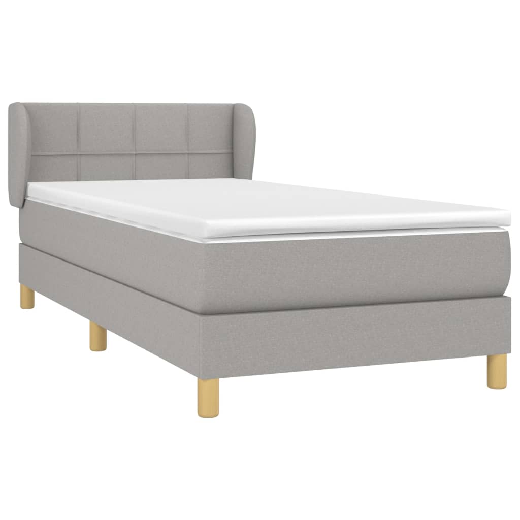 cama box spring con colchon tela gris claro 80x200 cm bloques con cuadros