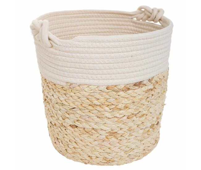 Cesto de fibra natural y algodón marron d32x31