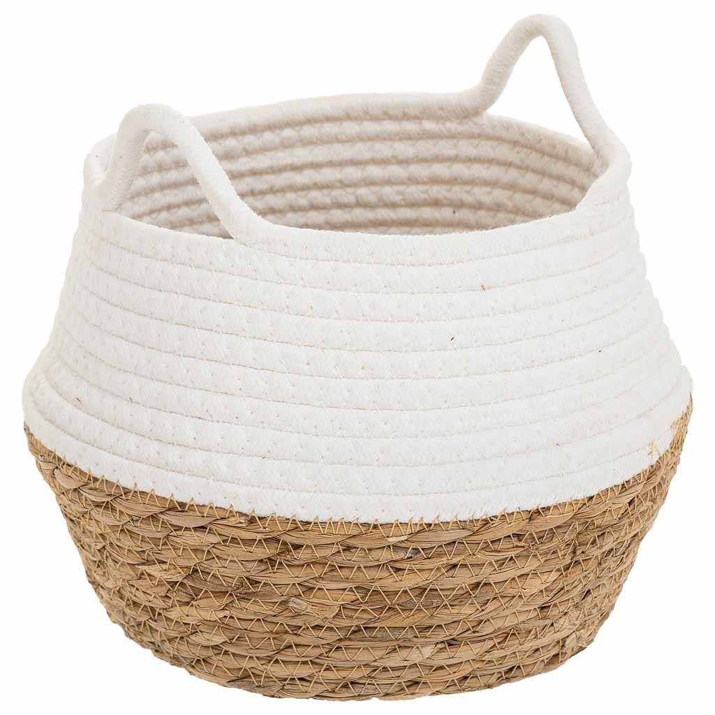 Cesto de fibra natural y algodón en blanco d22x20