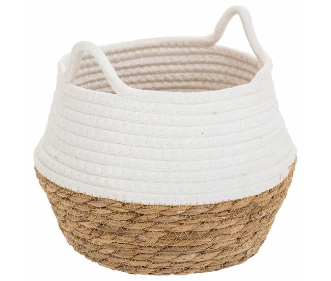 Cesto de fibra natural y algodón en blanco d22x20