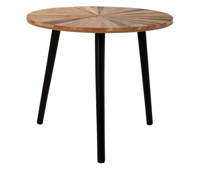 Mesa auxiliar redonda de madera y metal marron 60x60x50