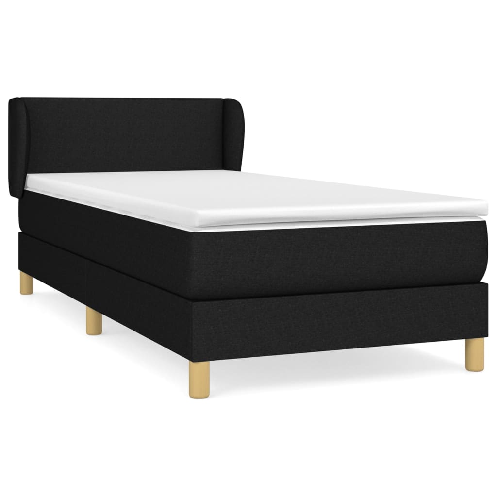 Cama box spring con colchón tela negro 90x190 cm diseño plano
