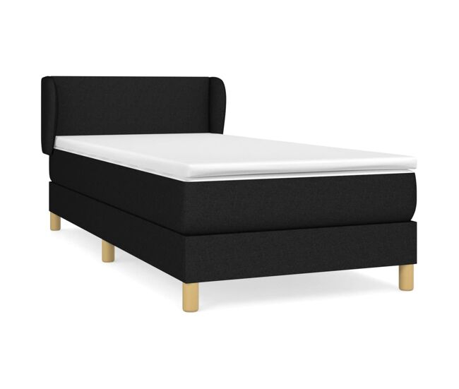 Cama box spring con colchón tela negro 90x190 cm diseño plano