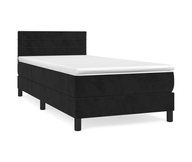 Cama box spring con colchón terciopelo negro 90x200 cm rayas horizontales