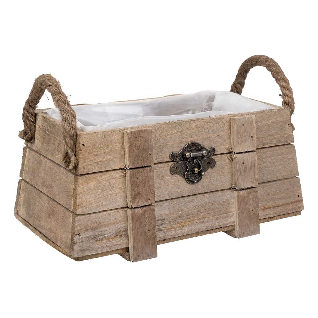 Cesto de madera con asas marrón 22x11x11