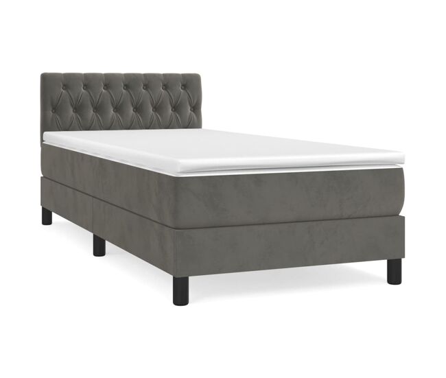 Cama box spring con colchón terciopelo gris oscuro 100x200 cm diseño de botones