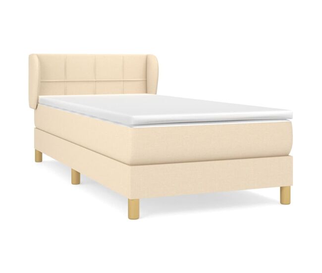 Cama box spring con colchón tela color crema 100x200 cm bloques con cuadros