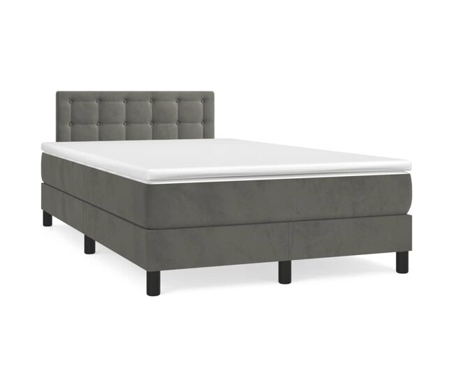 Cama box spring con colchón terciopelo gris oscuro 120x200 cm botones