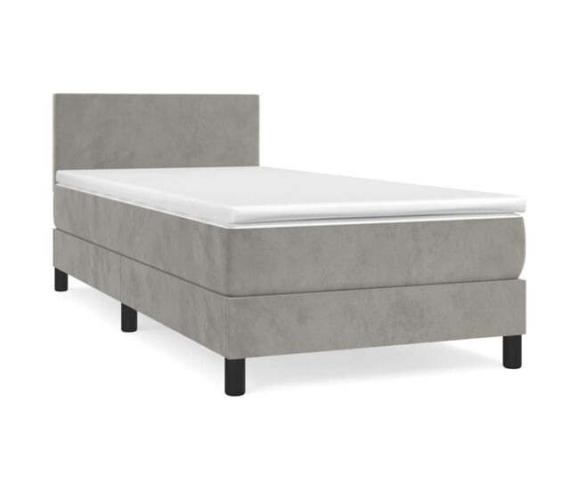 Cama box spring con colchón terciopelo gris claro 90x190 cm diseño plano