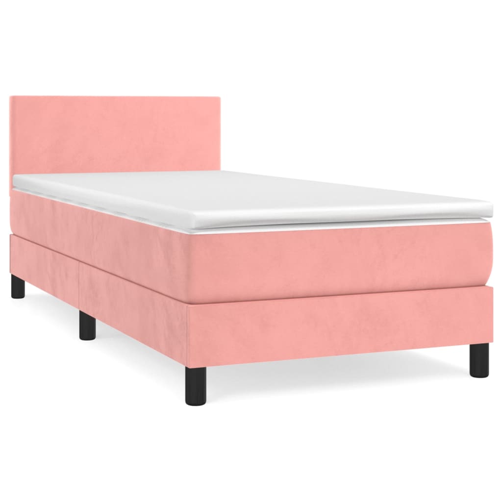 Cama box spring con colchón terciopelo rosa 90x190 cm diseño plano